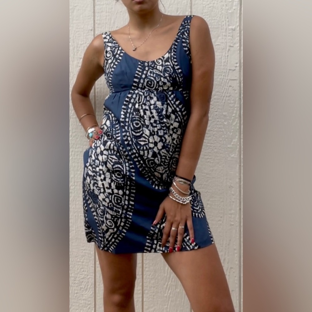 Michael Kors Sleeveless Batik Motif Silk Tank Style Mini Dress